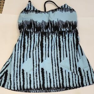 Blue and Black Striped Tankini Swimsuit